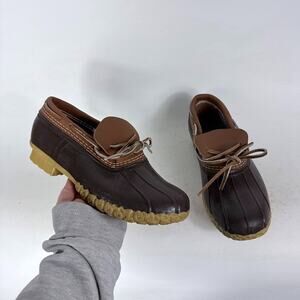 L.L.Bean Bean Boots Womens 9 Black Brown Leather Moccasins Block Heel Waterproof